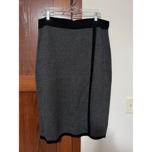 Coldwater Creek Womens PXL Black White Wool Blend Knit Pencil Skirt Geometric